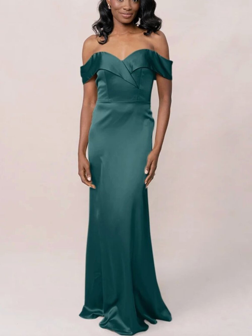 NYT Revelry Bardot Emerald Green Satin Dress - Size 10